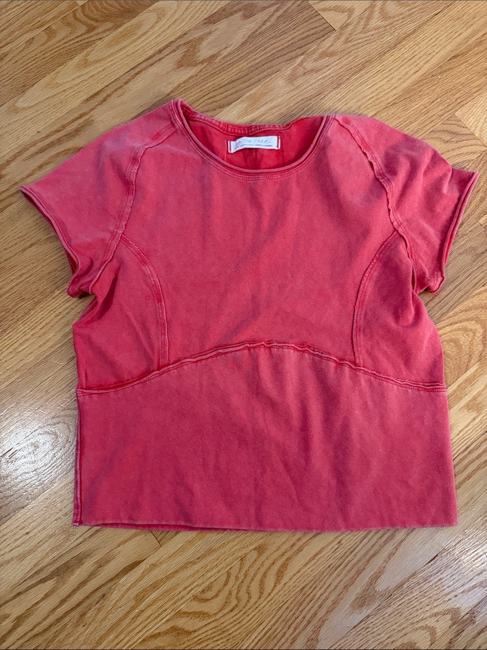 We The Free Coral Crop Seam-Detail Top